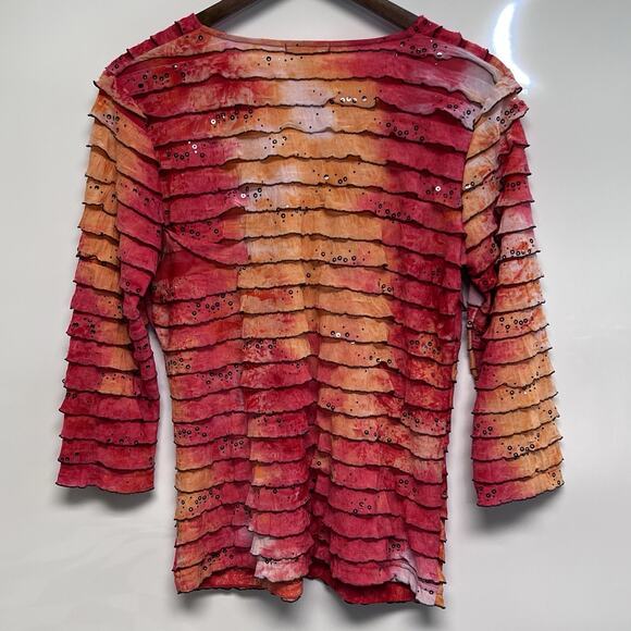 VTG 90s Y2K Ruffle Babydoll Tie Dye V-neck Medium Top Fairy Whimsigoth Mesh - Picture 5 of 10